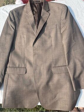 Van Heusen Men’s 44L Brown 100% Wool Blazer Sport Coat Suit Jacket Long
